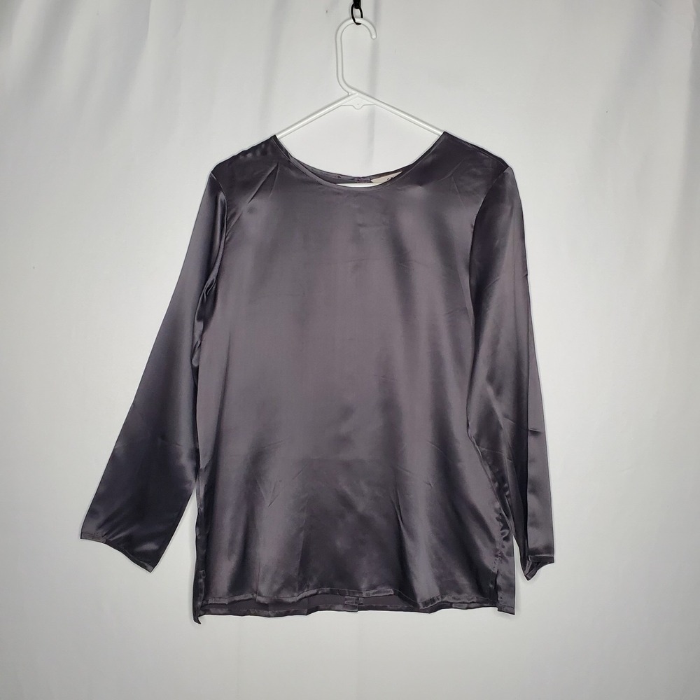 Vtg Eddie Bauer Silk Button Back Top Women Medium Petite Satin Quiet Luxury